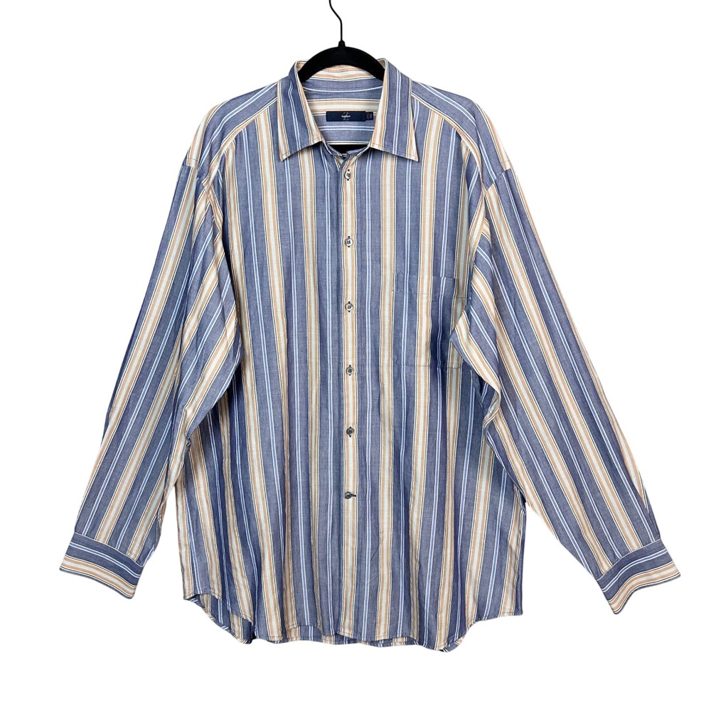 Zegna Sport Shirt Mens XXL Indigo Striped Cotton Button Down Coastal Luxury